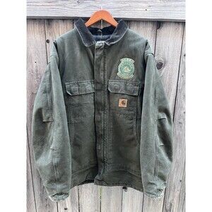 VTG Carhartt Arctic Chore Jacket Nylon Quilt Lined Mens XLT C26 MOS Moss Green